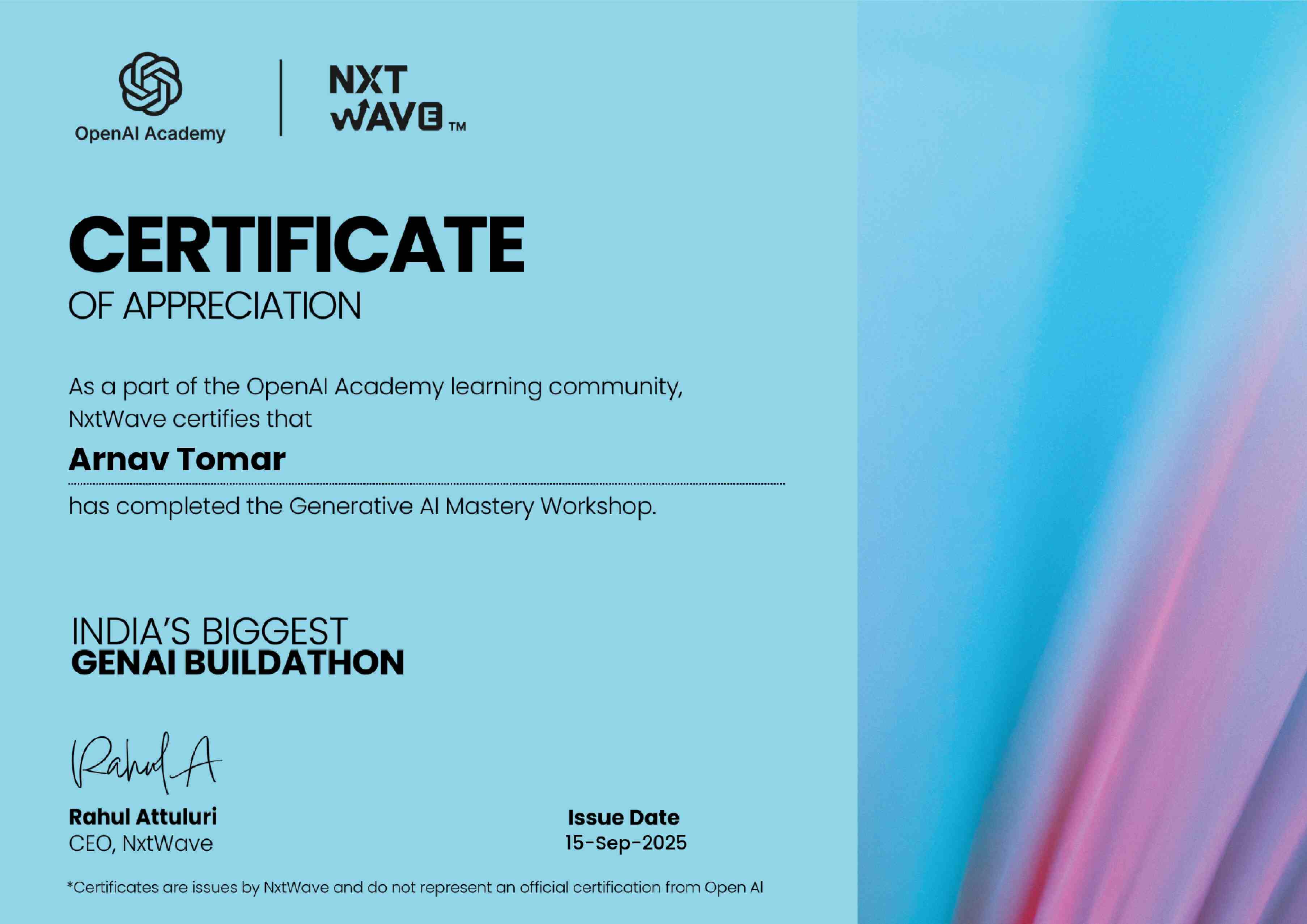 OpenAI Hackathon Certificate